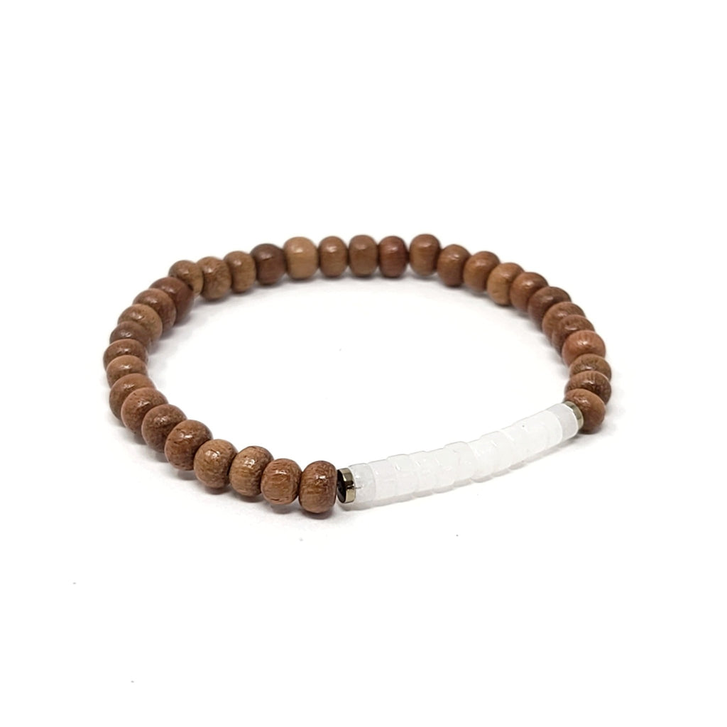 White Moon Stone & Bayong Wood Seed Bead Diffuser Bracelet