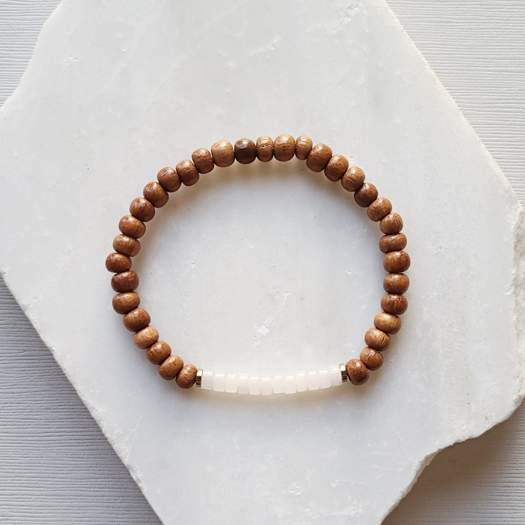 White Moon Stone & Bayong Wood Seed Bead Diffuser Bracelet