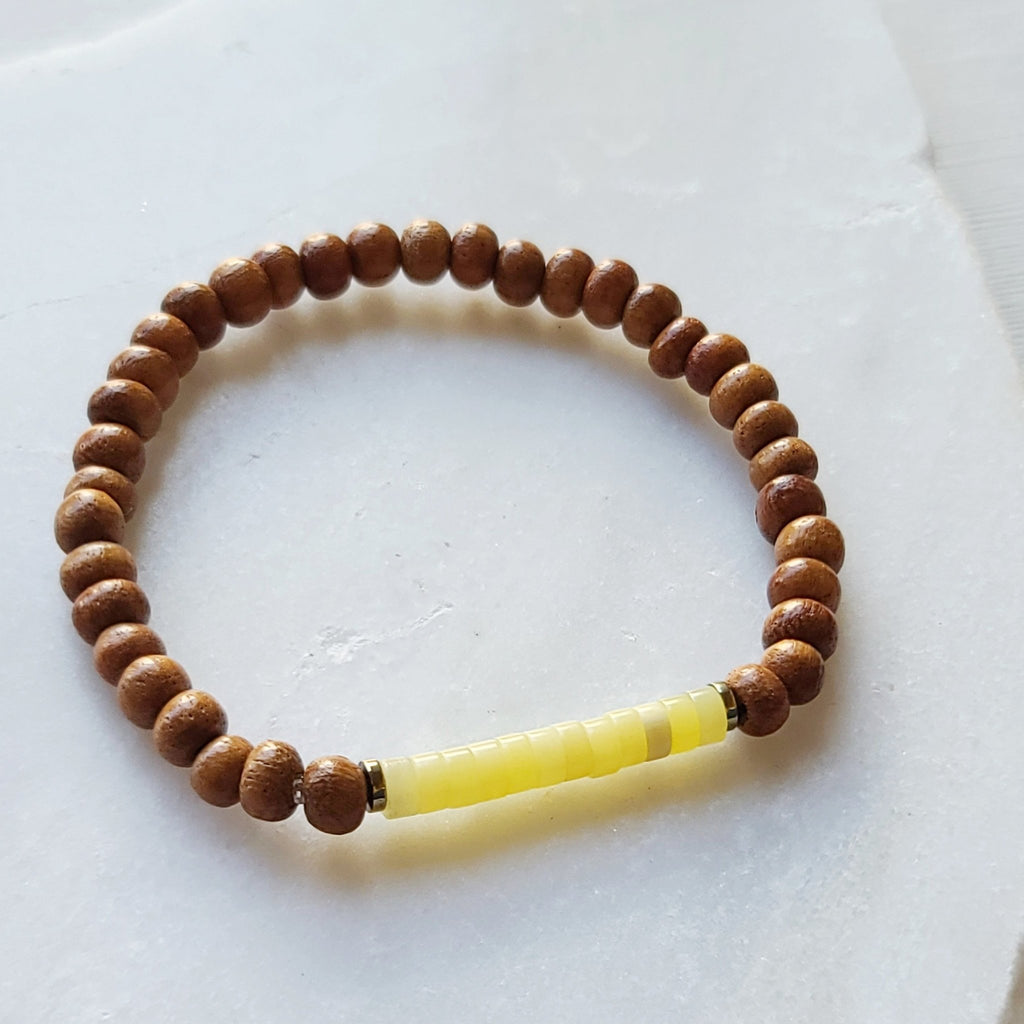 Yellow Jade & Bayong Wood Seed Bead Diffuser Bracelet